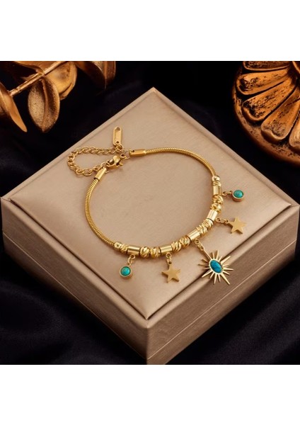 316L Titanyum Paslanmaz Çelik Mavi Kutup Yıldızı Bileklik