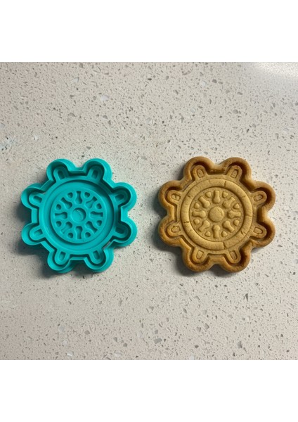 Dümen Tekerleği Kurabiye Kalıbı ve Damga Seti | Denizcilik, Macera Temalı Parti | Şeker Hamuru, Kil Şekillendirici