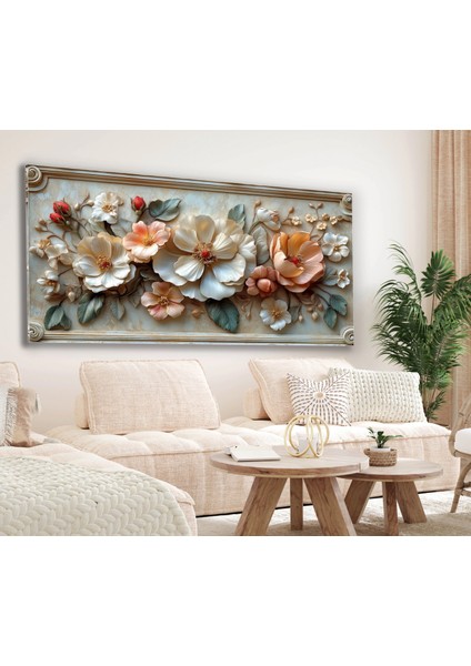Kabartma Görünümlü Renkli Çiçekler Kanvas Tablo, Ev Dekoru, Salon Tablosu