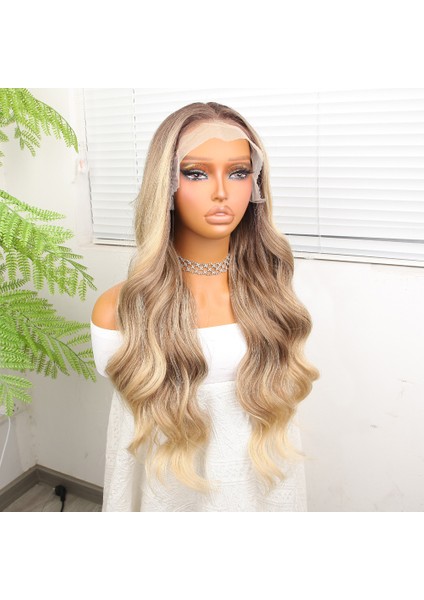 Kumral Dore Sarı Ombre ve Röfleli Fiber Sentetik Geniş Dalgalı Tül Peruk modelleri
