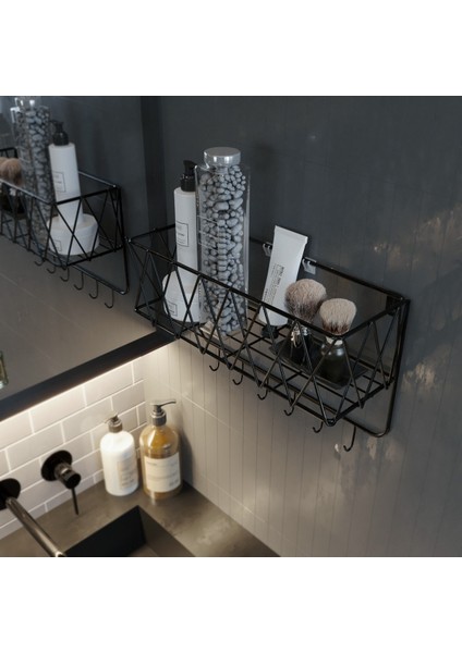 Şık Siyah Metal Çok Amaçlı Mutfak ve Banyo Rafı, Dekoratif ve Kullanışlı Tasarım