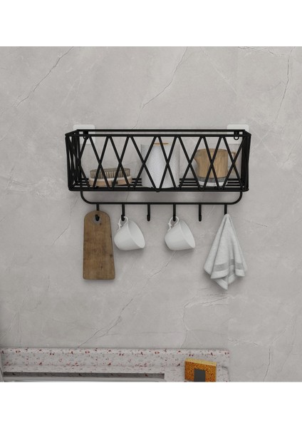 Şık Siyah Metal Çok Amaçlı Mutfak ve Banyo Rafı, Dekoratif ve Kullanışlı Tasarım indirimleri