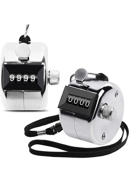 2 Paket Metal El Sayacı Dört Haneli Sayacı Kordon Gümüş Sayacı ile Tıklama Sayacı El Tipi Tıklama Sayacı (Yurt Dışından)