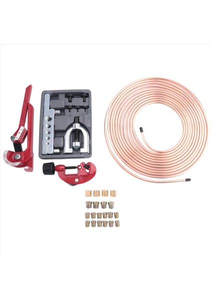 1/4 Fren Hattı - Fren Tüpü Kiti 25 Ft 16 Ters Parlama Bağlantı Parçaları ve 4 Sendika+Çift ve Tek Parlama Alet Kiti ile (Yurt Dışından)