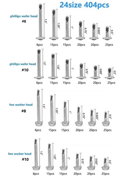 Kendi Kendinden Sondaj Vidaları 404PCS M8 M10 Paslanmaz Çelik Hex Kafa ve Gofer (Yurt Dışından) fiyatları