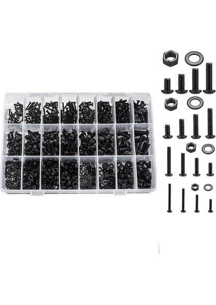 1225 Pcs Hex Düğmesi Soket Baş Kapak Vidaları Cıvatalar Fındık Düz Yıkayıcılar Çiftlik Kiti Makine Vidaları ve Fındık (Yurt Dışından)