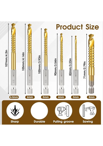 6pcs Titanyum Kaplamalı Hss Twist Matkap Bitler 3-8mm Hex Shank Tutuklu Kesme Matkap Bitsi Spiral Testere Matkap Bit (Yurt Dışından) fiyatları