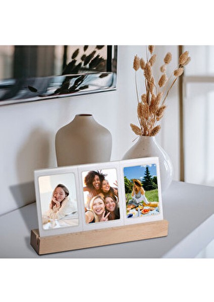 Instax Mini Ahşap Fotoğraf Çerçevesi 3'lü LED Işıklı Masaüstü Kullanım İçin