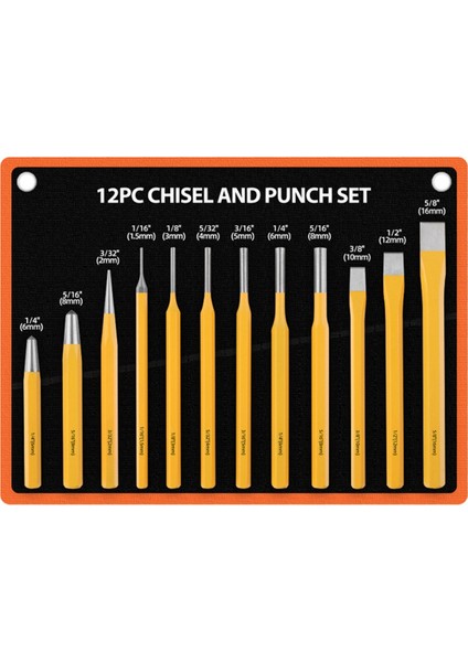 12 Parçalı Zımba Seti Duvar Kepçesi Düz Silindir Yumruk Seti (Yurt Dışından)