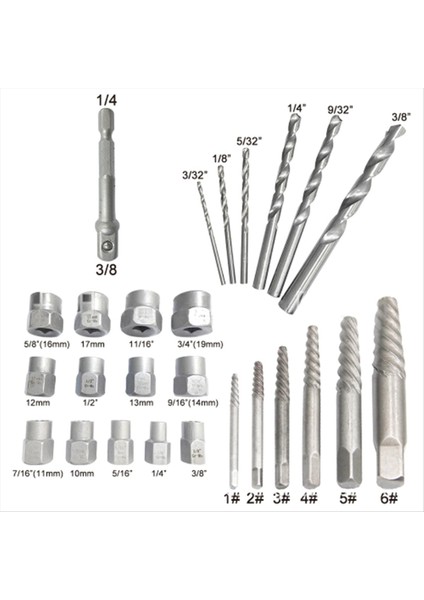 26PCS Vidalı Çıkarıcı Merkezi Matkap Biti Kılavuzu Set Kırık Hasarlı Kaldırma Dropship Seti (Yurt Dışından) fiyatları