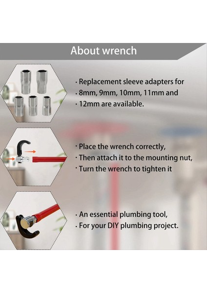Musluk Anahtarı Karbon Çelik Tesisatçı Soket 5 Yuva ve 1 Chuck Tap Sırt Somun Anahtarı Mutfak Anahtarları B (Yurt Dışından) indirimleri