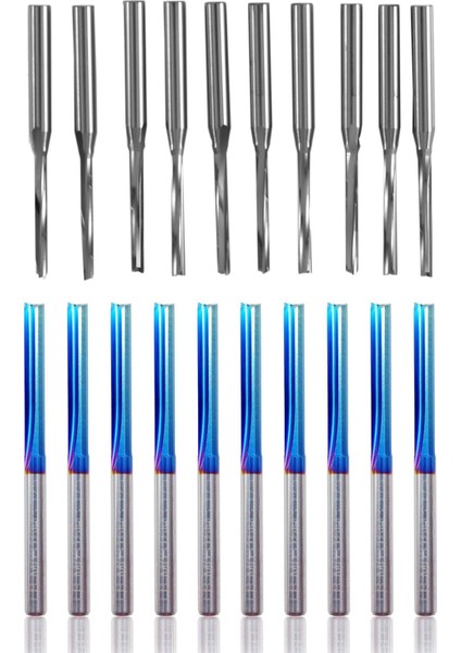 10 Adet Iki Flüt Düz Uç Fabrikalar Düz Yuva Bit &amp 10PCS 3 175 Shank Mavi Kaplamalı Düz Uç Değirmen 2 Flüt (Yurt Dışından)