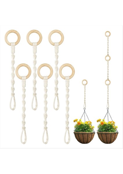 6 Paket Bitki Asılı Genişletici Ahşap Halka El Dokuma Saksı Ipi Asılı Pamuk Halat Bahçe Saksı Saksı (Yurt Dışından) fiyatları