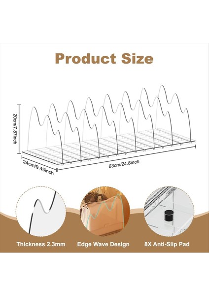 Dolap Için Çanta Organizatörü 8 Adet Ayarlanabilir Net El Çantası Depolama Organizatörü Yatak Odası Ev Ofis Için Raf Bölücüler (Yurt Dışından) indirimleri