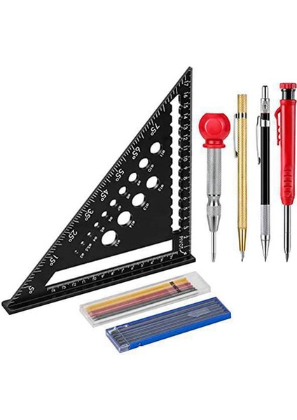 Carpenter&#39 In Meydanı Çok Fonksiyonlu 180MM Carpenter Açı Cetveli - Derin Delik Işaretçisi/kalem Yatıkları/merkez Punch Dahil (Yurt Dışından)
