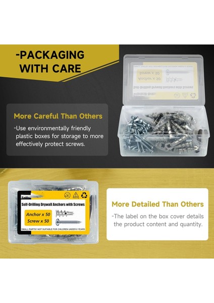 Çinko Kendi Kendini Sondaj Alçıpan Ankrajları Içi Boş Duvar Ankrajı ve Vida Kiti Alçıpan Vidaları 50 Pcs Ağır Hizmetli Metal Duvar Ankrajları (Yurt Dışından) indirimleri