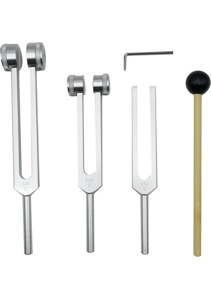 4 Paket Tutma Çatal Seti (128Hz 256Hz 512Hz) Sesli Ses Titreşim Aracı Için Tuning Fork Hammer ile Gümüş Gümüş (Yurt Dışından)