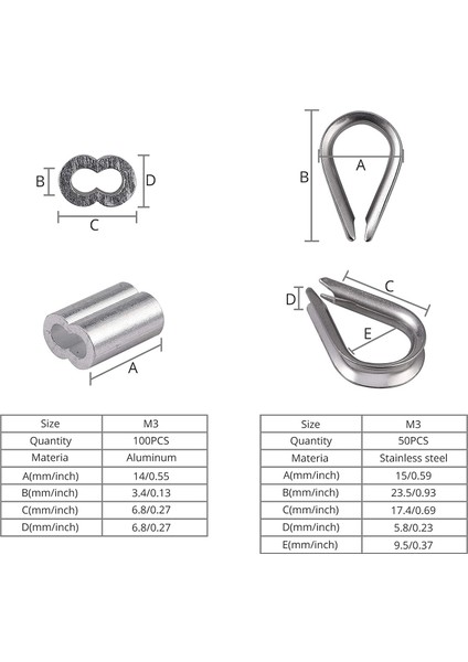 Kablo Ferrule 100PCS 1/8inç Sıkıştırma Döngü Kılıf Kabarcıları 50PCS M3 Paslanmaz Çelik Yüksullama Tel Halat Kablosu Için (Yurt Dışından) fiyatları