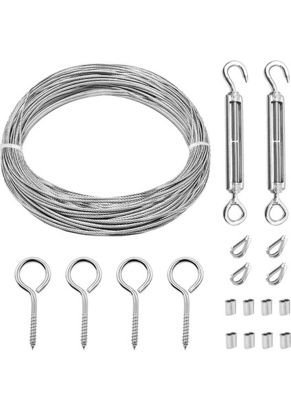 1/16INCH Turnikili Tel Germe Kiti Ağır Turnikli Kablo Korkuluk Kiti 65FT Tel Halat M5 Kanca ve Göz Turnazet Kiti (Yurt Dışından)