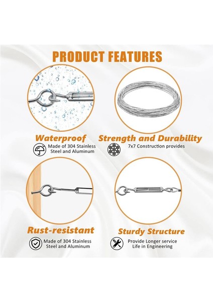 1/16INCH Turnikili Tel Germe Kiti Ağır Turnikli Kablo Korkuluk Kiti 65FT Tel Halat M5 Kanca ve Göz Turnazet Kiti (Yurt Dışından) fiyatları