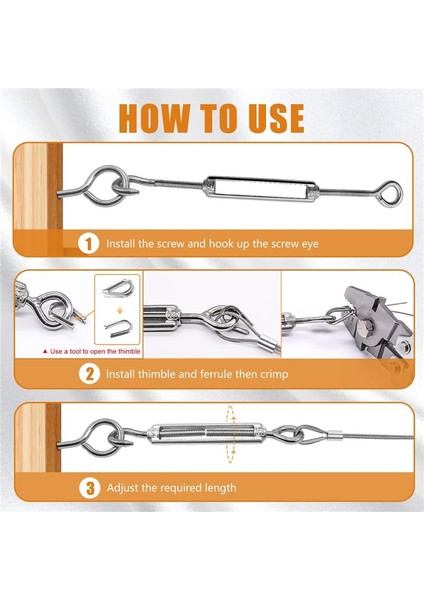 1/16INCH Turnikili Tel Germe Kiti Ağır Turnikli Kablo Korkuluk Kiti 65FT Tel Halat M5 Kanca ve Göz Turnazet Kiti (Yurt Dışından) fırsatları