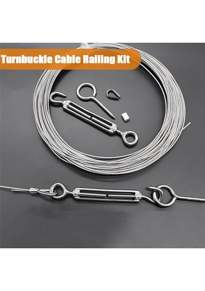 1/16INCH Turnikili Tel Germe Kiti Ağır Turnikli Kablo Korkuluk Kiti 65FT Tel Halat M5 Kanca ve Göz Turnazet Kiti (Yurt Dışından) indirimleri