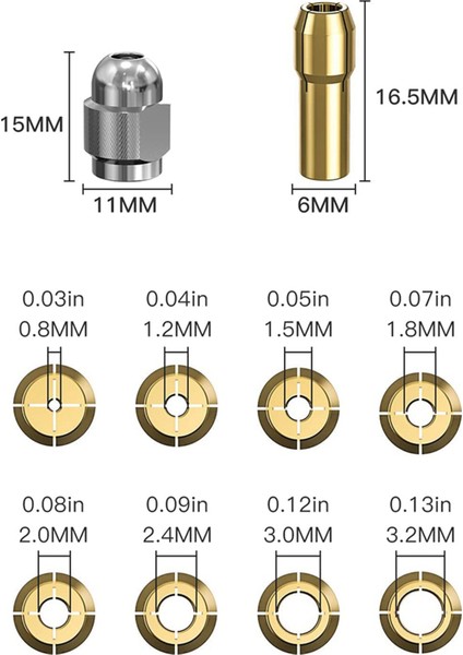 20PCS Dremel Için Pirinç Kolı Yedek 4485 Hızlı Değişiklik Döner Sondaj Somun Alet Seti 0 8/1 2/1 5/1 8/2 0/2 4/3 0/3 2mm (Yurt Dışından) indirimleri