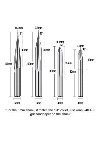 Cnc Yönlendirici Bitleri Set 1/4 Shank Gravür Ahşap Oyma Yönlendirici Biti 6mm &amp 4mm V -Groove Profil Biti Tungsten Çelik - 8pcs (Yurt Dışından) fiyatları
