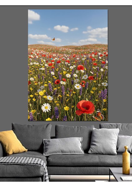 Çiçek Tarlası Balon Manzarası Dekoratif Kanvas - Mdf Ahşap Tablo