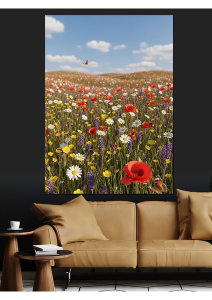 Çiçek Tarlası Balon Manzarası Dekoratif Kanvas - Mdf Ahşap Tablo modelleri