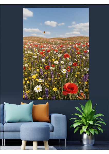 Çiçek Tarlası Balon Manzarası Dekoratif Kanvas - Mdf Ahşap Tablo fırsatları