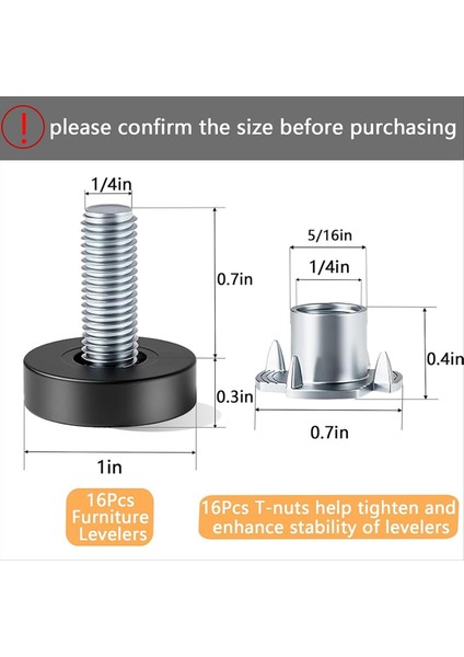 1/4 Inç Iplik Tesviye Ayakları 16 Adet T-Futatası ile 16 Adet Mobilya Tesviye Ayarlanabilir Mobilya Ayakları Dişli Vida Içinde (Yurt Dışından) fiyatları