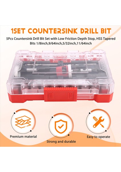 5 Adet Düşük Sürtünme Derinliği Durağı ile 5pcs Counterk Matkap Ucu Seti Hss Konik Bitler 1/8 Inç 9/64 Inç 5/32INCH 11/64INCH (Yurt Dışından) fırsatları