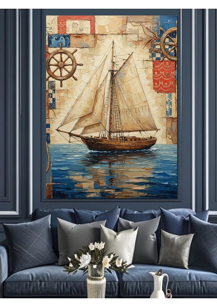 Beyaz Yelkenli Tekne Deniz Dekoratif Kanvas - Mdf Ahşap Tablo fiyatları