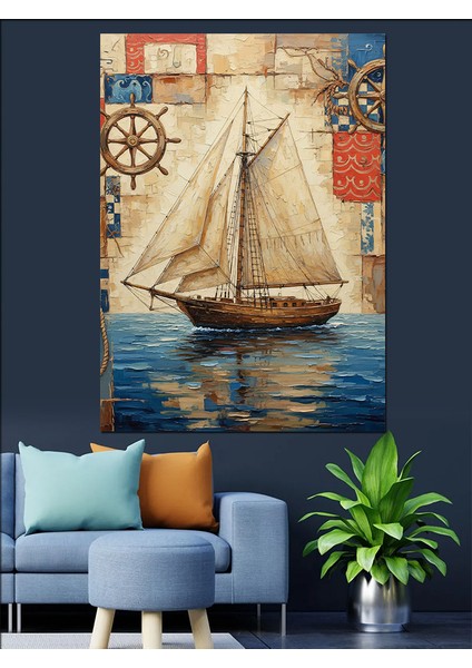 Beyaz Yelkenli Tekne Deniz Dekoratif Kanvas - Mdf Ahşap Tablo fırsatları
