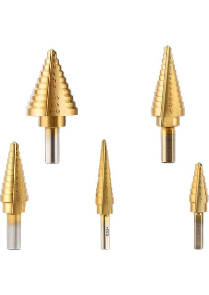 6 Adet Adım Matkap Bit Seti Titanyum Hss Unibit Matkap Bitleri 1/8 Inçten 1-3/8 Inç Artışla Bitler ve Merkez Punch (Yurt Dışından)