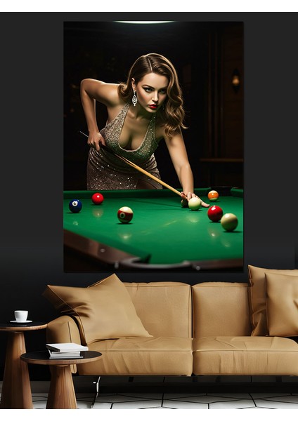 Bilardo Oynayan Pin-Up Kız Dekoratif Kanvas - Mdf Ahşap Tablo fiyatları