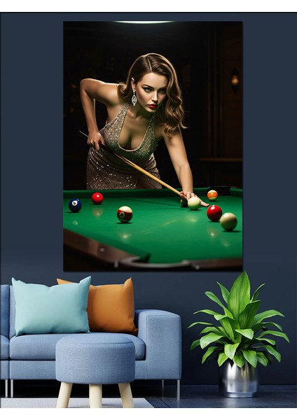 Bilardo Oynayan Pin-Up Kız Dekoratif Kanvas - Mdf Ahşap Tablo modelleri