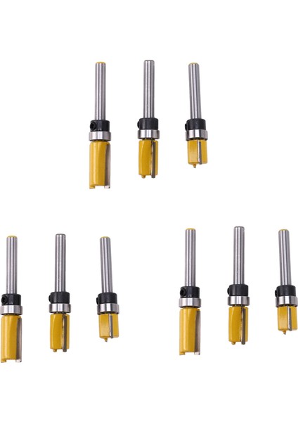 9pcs 1/4 Inç Floş Trim Yönlendirici Bit Desen Bit Üst ve Alt Yatak 1/2 Inç Bıçak Şablonu Kenar Ahşap Düzeltici Kesici (Yurt Dışından)