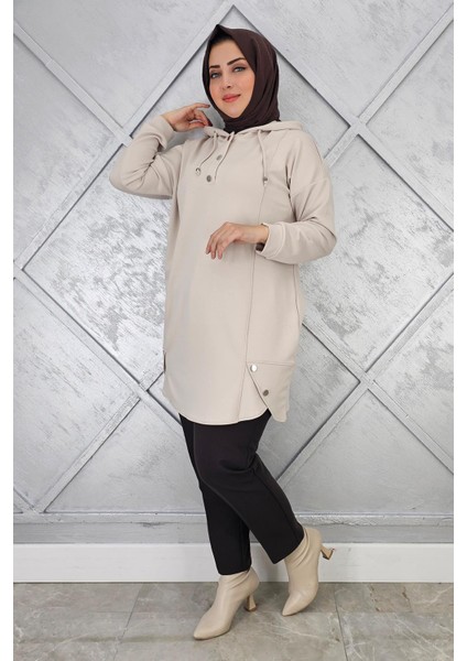 Kadın Çıt Çıtlı Kapüşonlu Tesettür Tunik