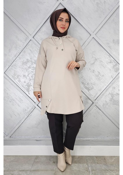 Kadın Çıt Çıtlı Kapüşonlu Tesettür Tunik modelleri