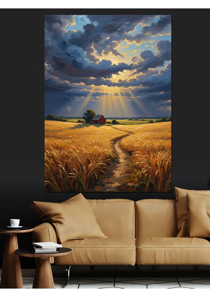 Buğday Tarlası Altın Manzarası Dekoratif Kanvas - Mdf Ahşap Tablo