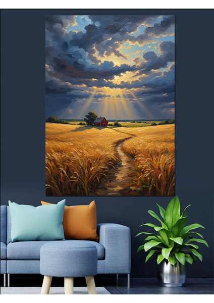 Buğday Tarlası Altın Manzarası Dekoratif Kanvas - Mdf Ahşap Tablo fiyatları