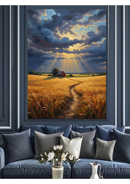 Buğday Tarlası Altın Manzarası Dekoratif Kanvas - Mdf Ahşap Tablo indirimleri