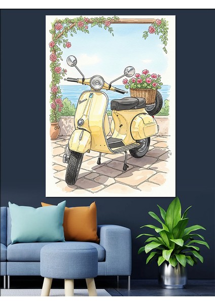 Bisiklet ve Çiçekler Sepet Dekoratif Kanvas - Mdf Ahşap Tablo