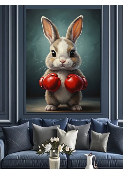 Sevimli Boksörtavşan Kırmızı Eldiven Dekoratif Kanvas - Mdf Ahşap Tablo