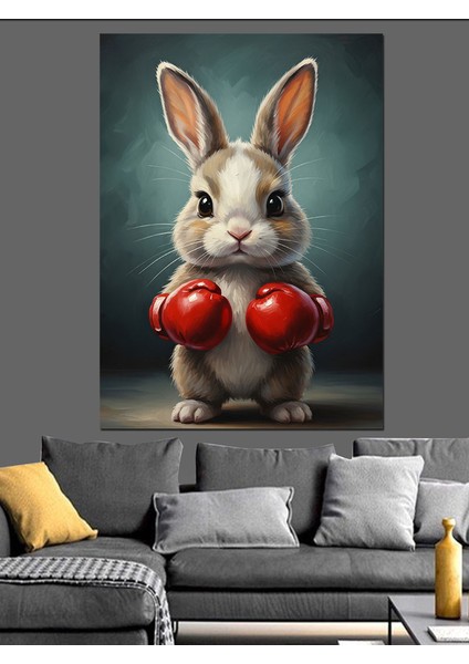 Sevimli Boksörtavşan Kırmızı Eldiven Dekoratif Kanvas - Mdf Ahşap Tablo fiyatları