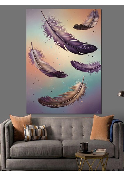 Uçan Tüyler Sanat Çizim Dekoratif Kanvas - Mdf Ahşap Tablo
