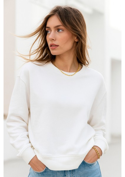 Kadın Ekru Pamuklu Interlock Oversize Sweatshirt fiyatları