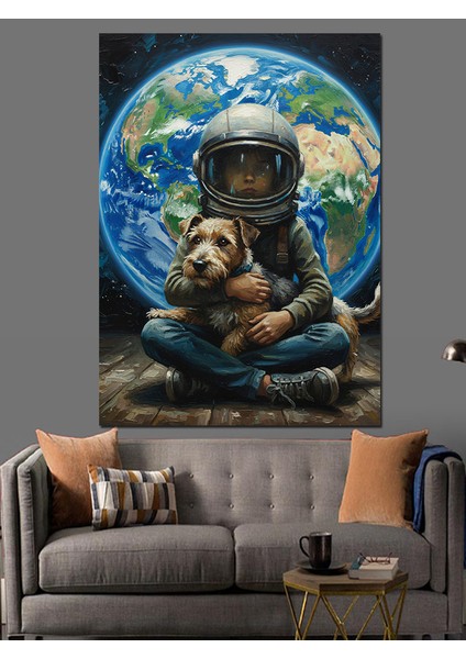Dünya Köpek Sevimli Gezegen Astranot Dekoratif Kanvas - Mdf Ahşap Tablo modelleri